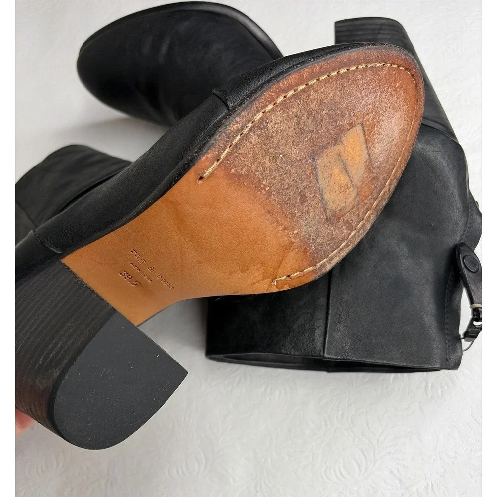 Rag & Bone Newbury Rear Zip Block Heel Ankle Boots Size 39.5 Almond‎ Toe